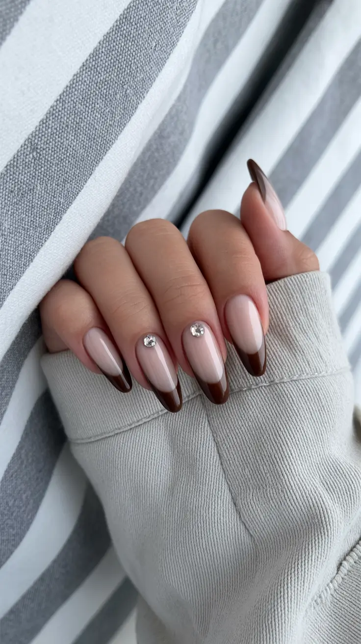 classy nails aesthetic 2026 Brown French Almond Nails