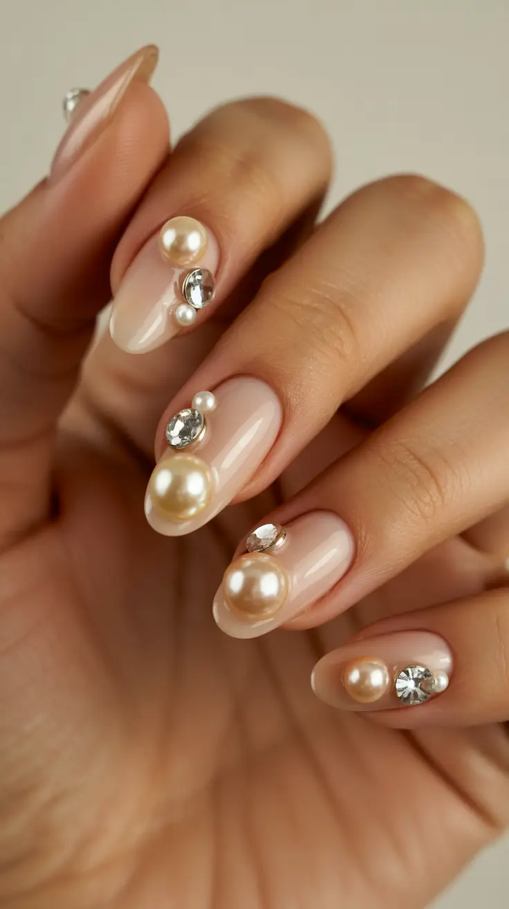 classy nails aesthetic 2026 Milky Nude Pearl Nails
