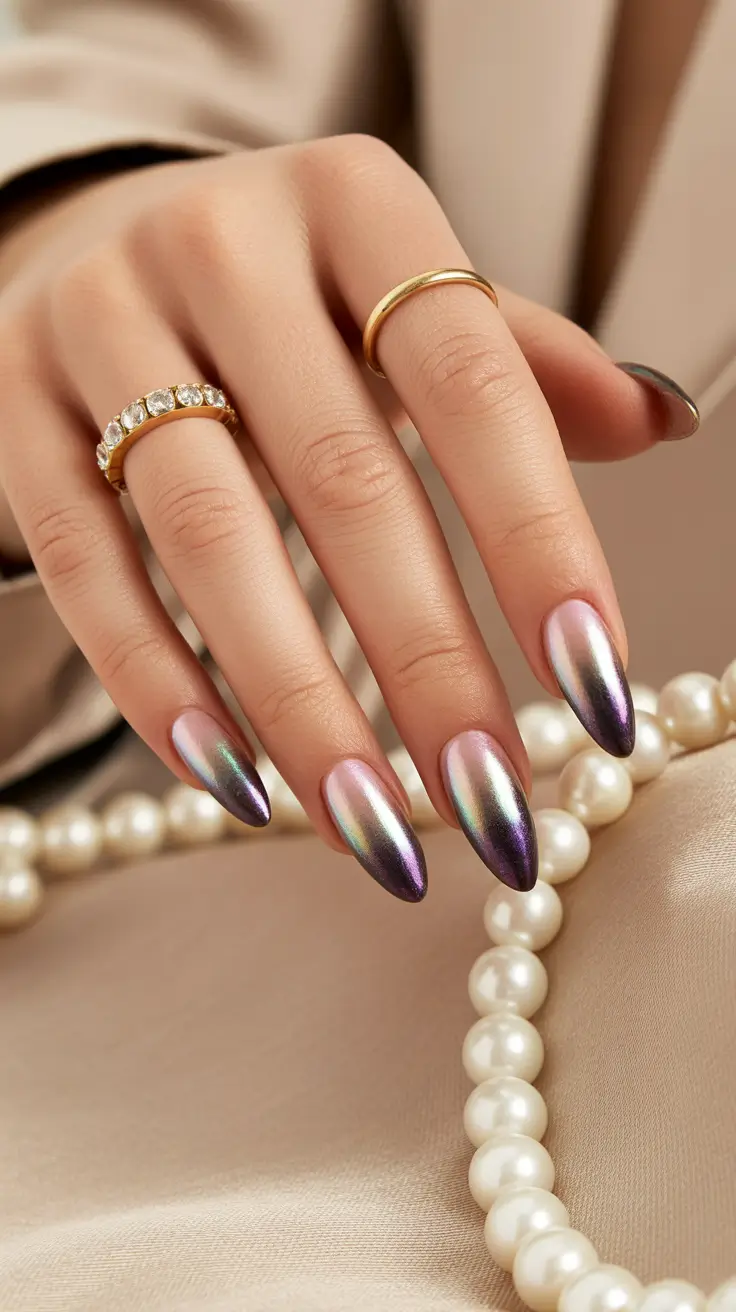 Classy nails aesthetic 2026 Soft Chrome Pink with Pearly Shine