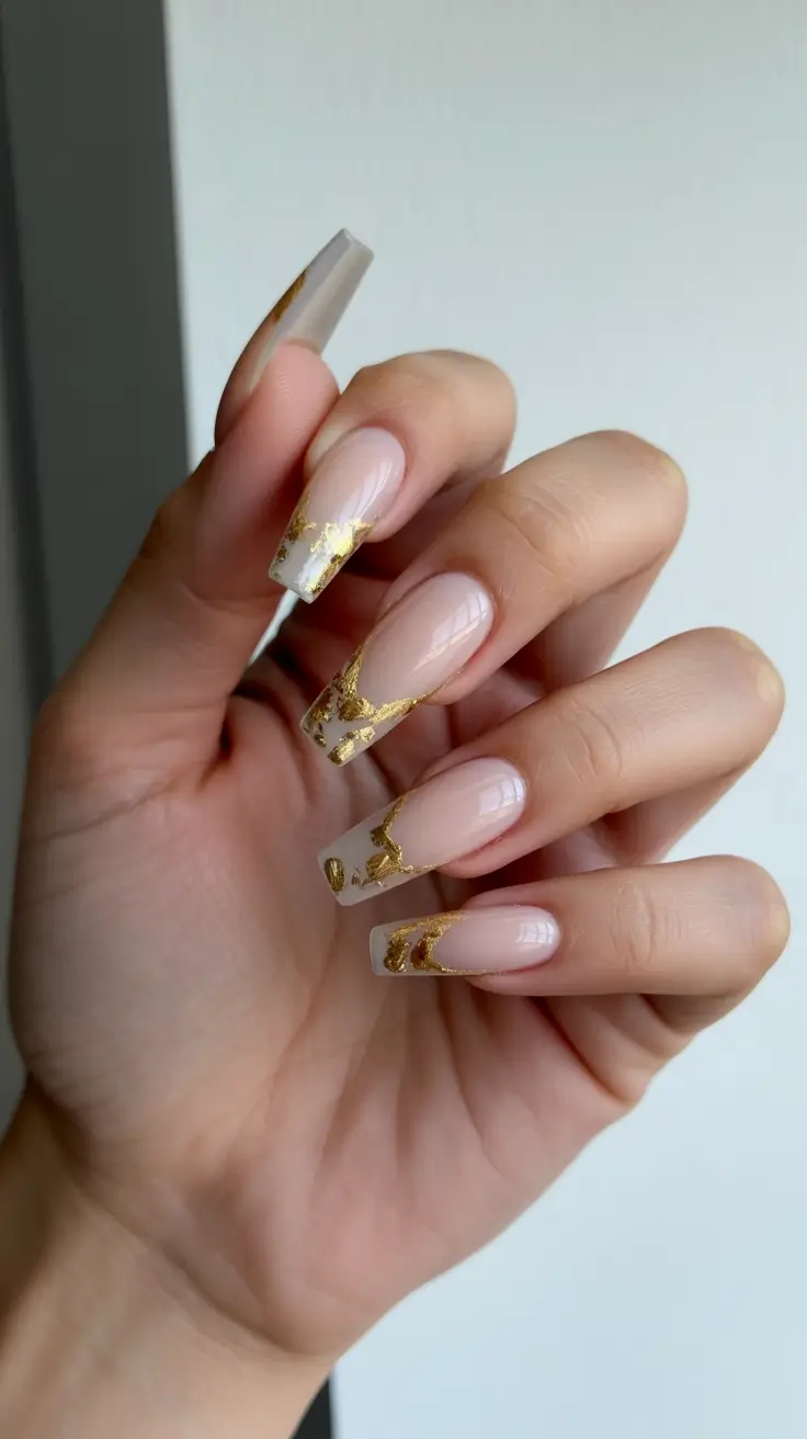 Creative Coffin Nails 2026 Sheer Gold Foil