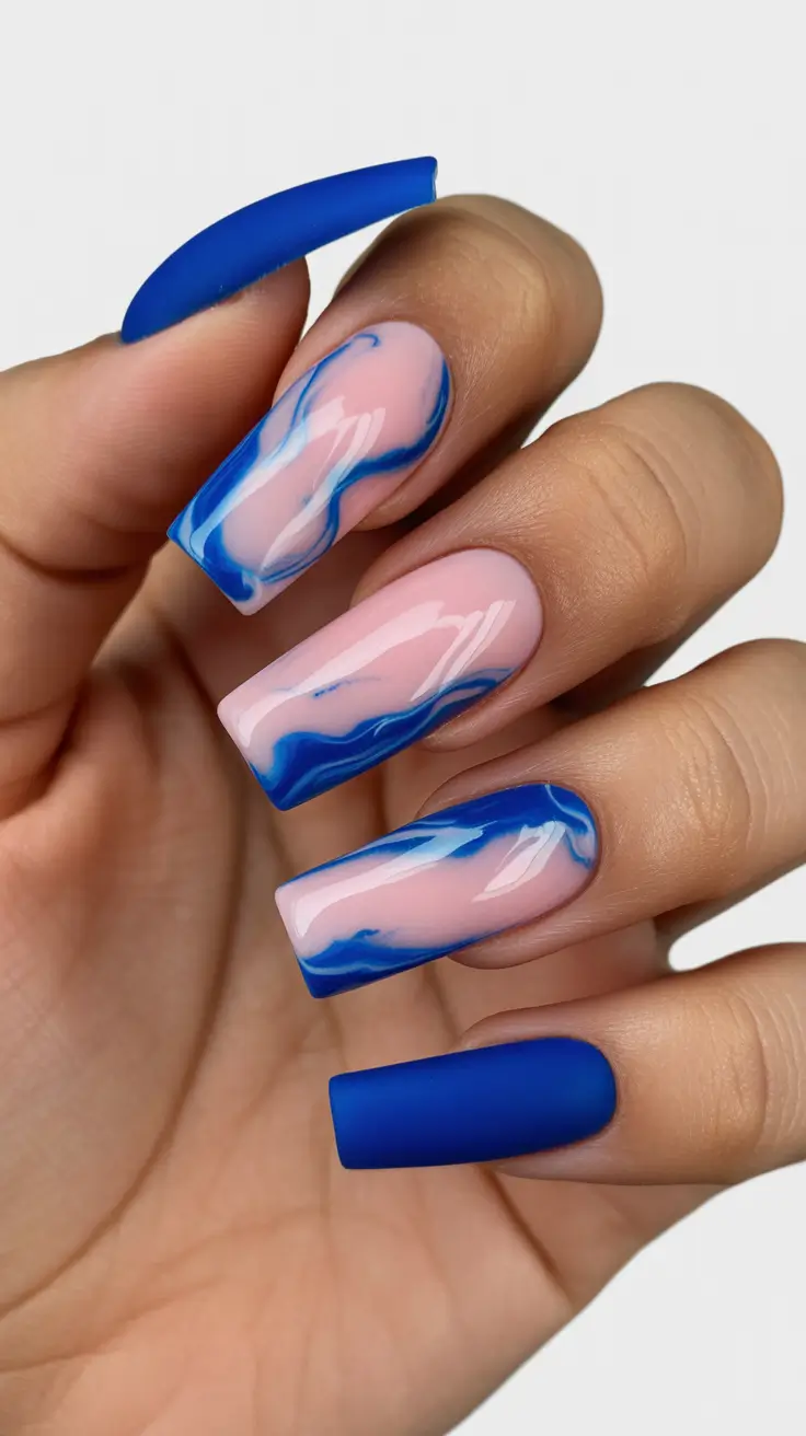 Creative Coffin Nails 2026 Blue French