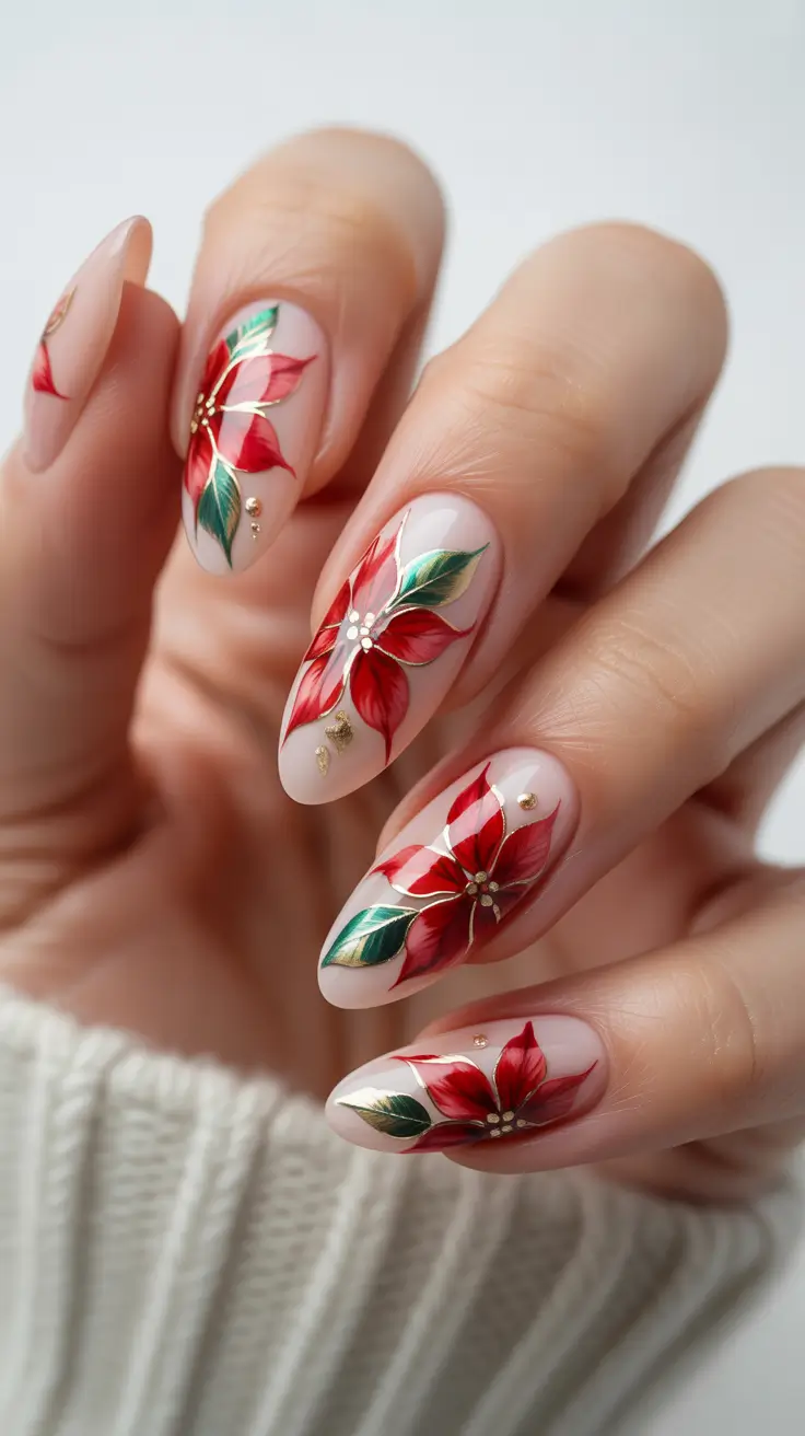 Creative Nail Designs 2026 Crimson Poinsettia Bloom