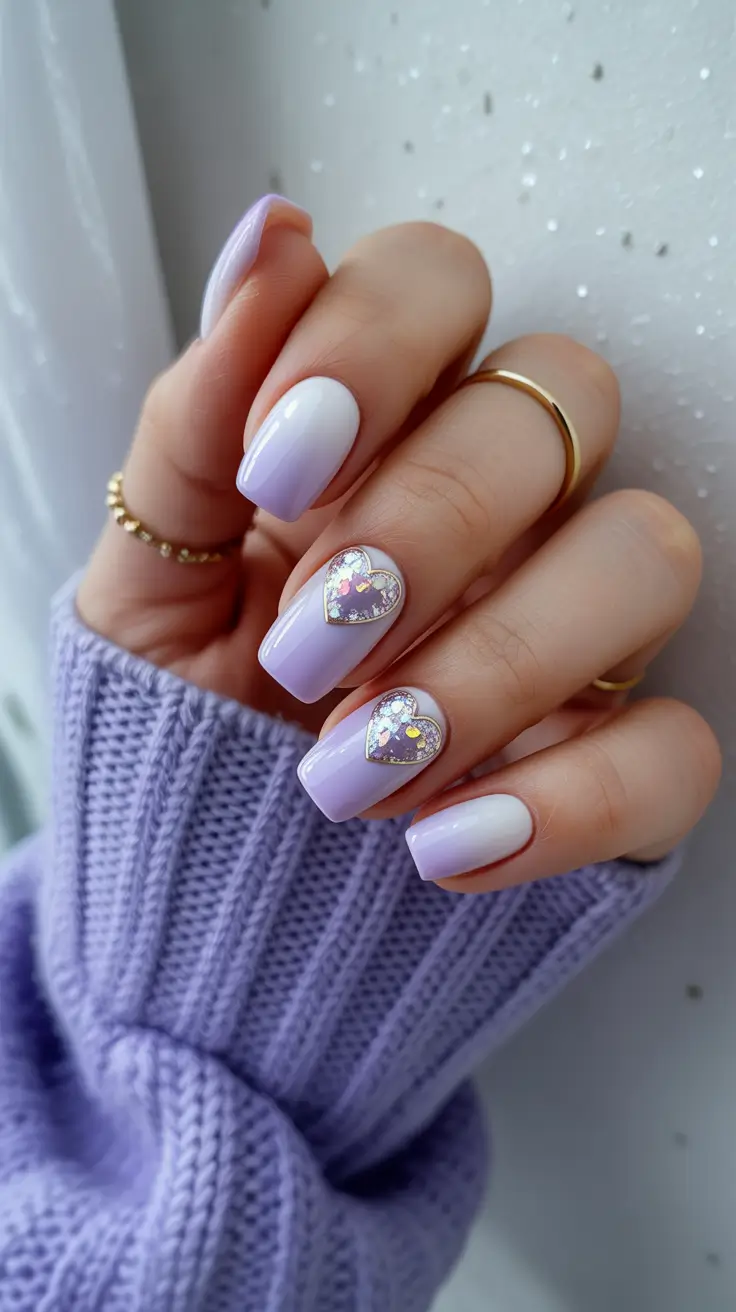Creative Nail Designs 2026 Lavender Glow Hearts