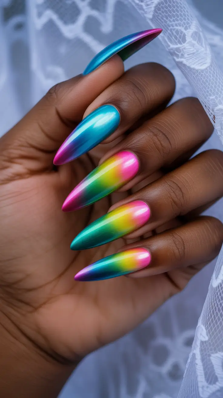 Creative Nail Designs 2026 Electric Rainbow Waves