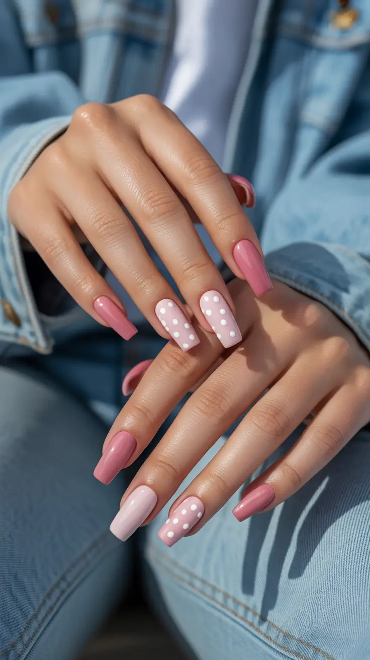 Creative Nail Designs 2026 Rosy Polka Charm