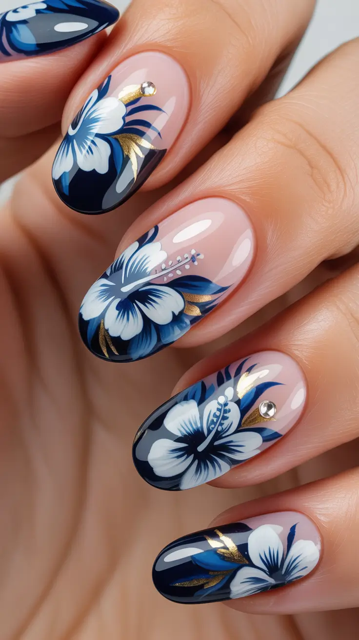 Creative Nail Designs 2026 Midnight Hibiscus Art