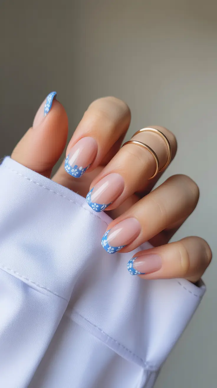 Creative Nail Designs 2026 Soft Blue French with a Twist