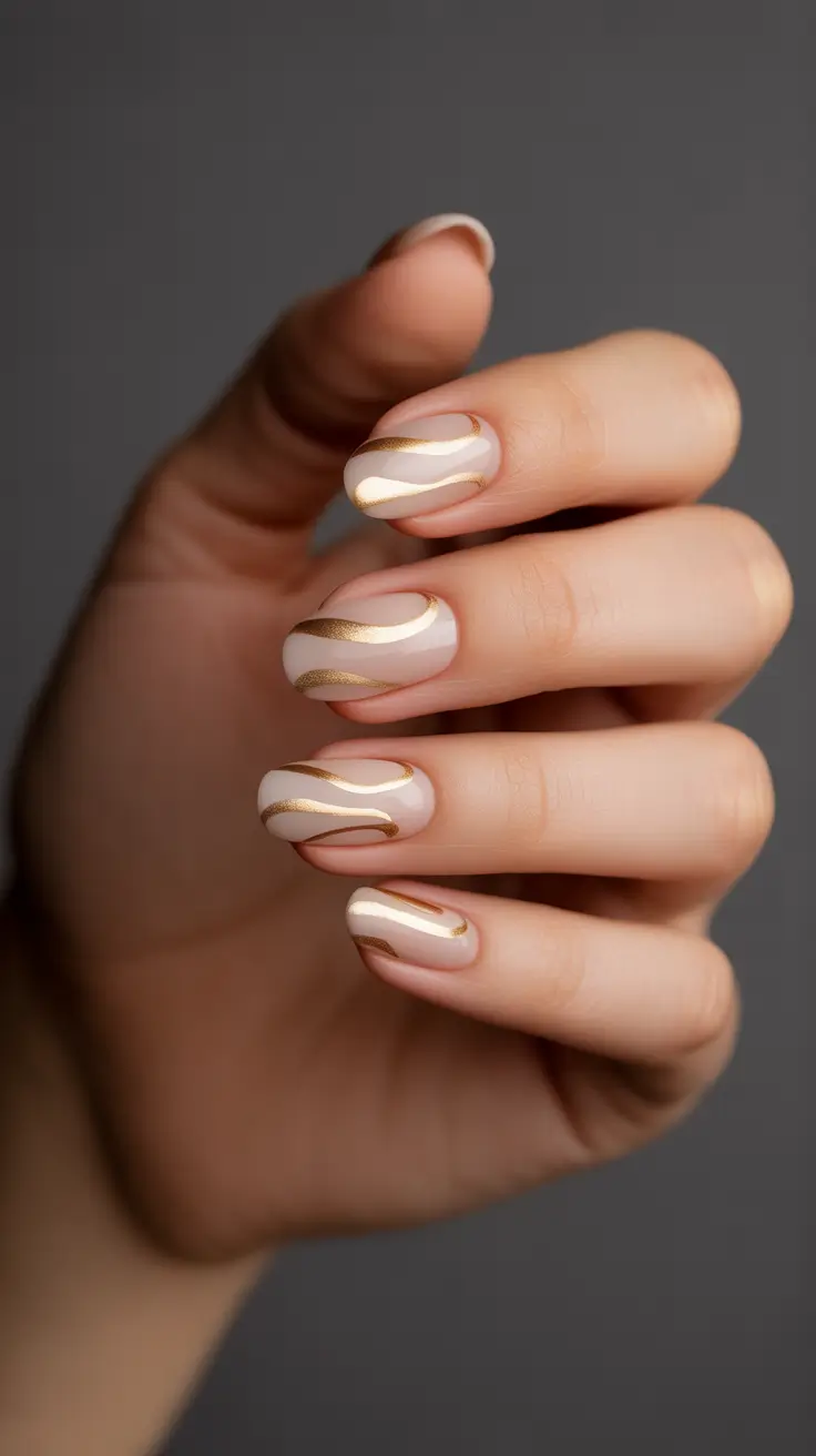 Creative Nail Designs 2026 Golden Veil Waves