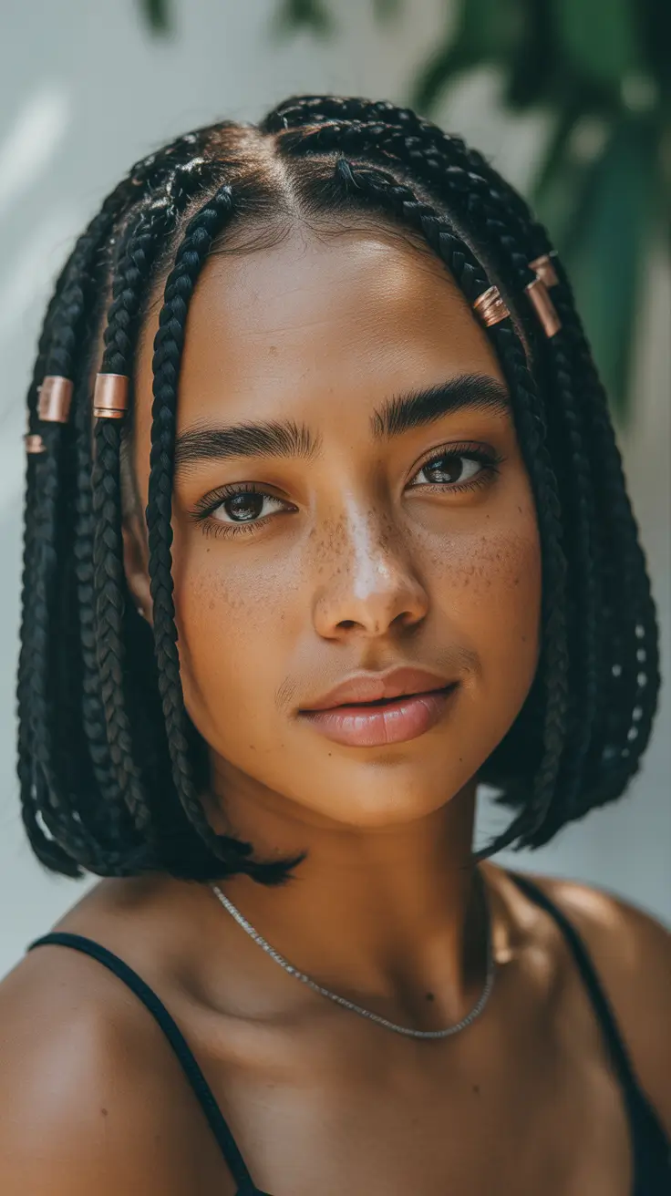 bob hairstyle 2026 Chic Braided Bob With Metallic Accents