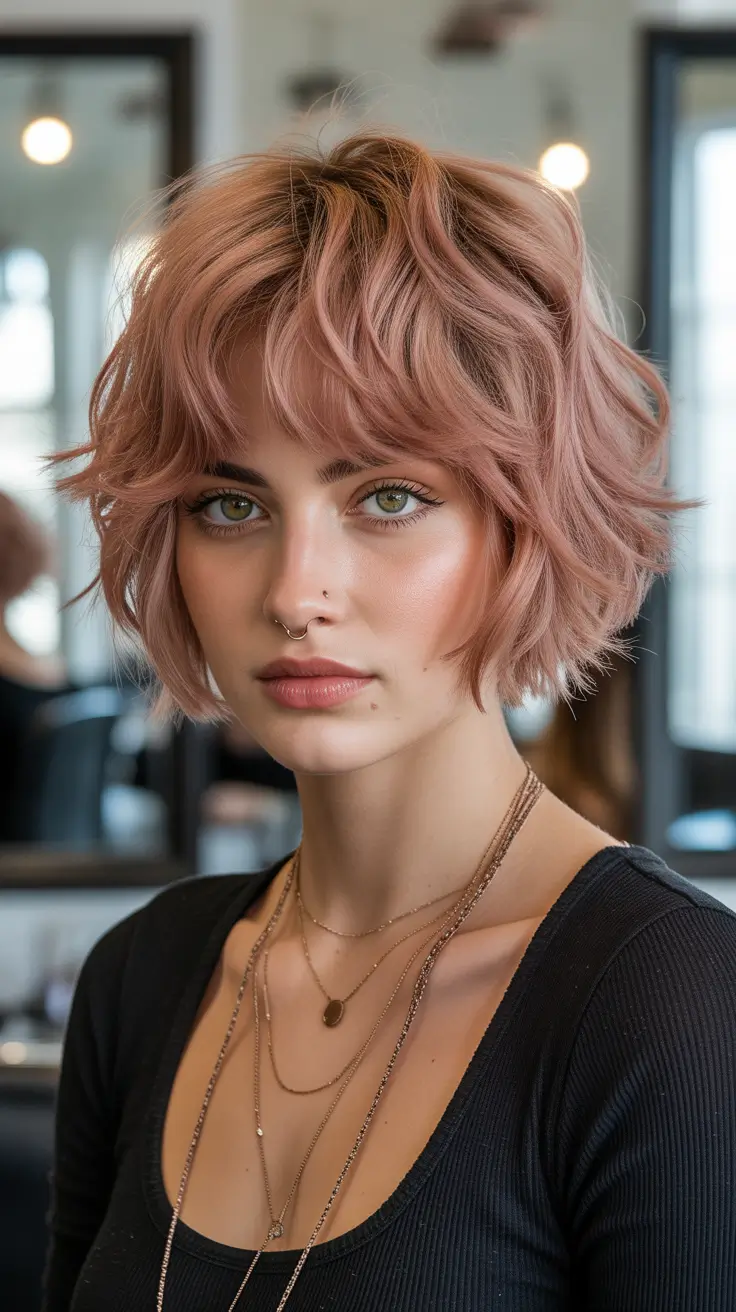 bob hairstyle 2026 Rosy Shaggy Bob With Layers