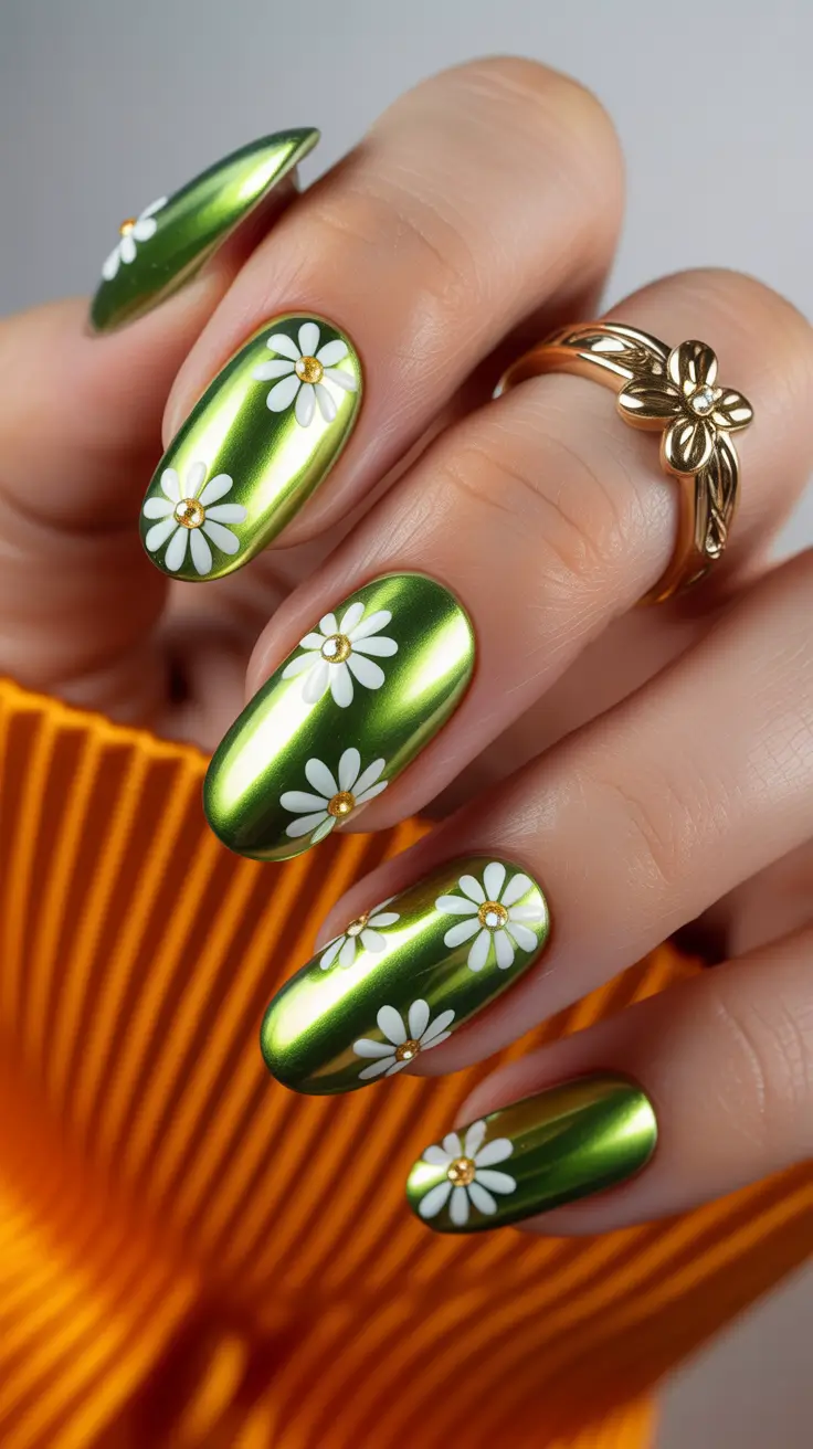 Cute Nails Inspiration 2026 Green Floral Nails