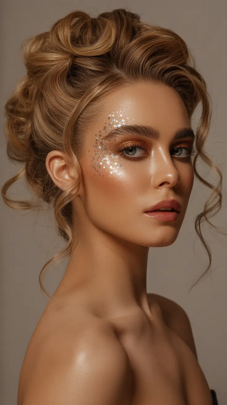 quick hairstyles 2026 Glam Party Updo with Sparkle