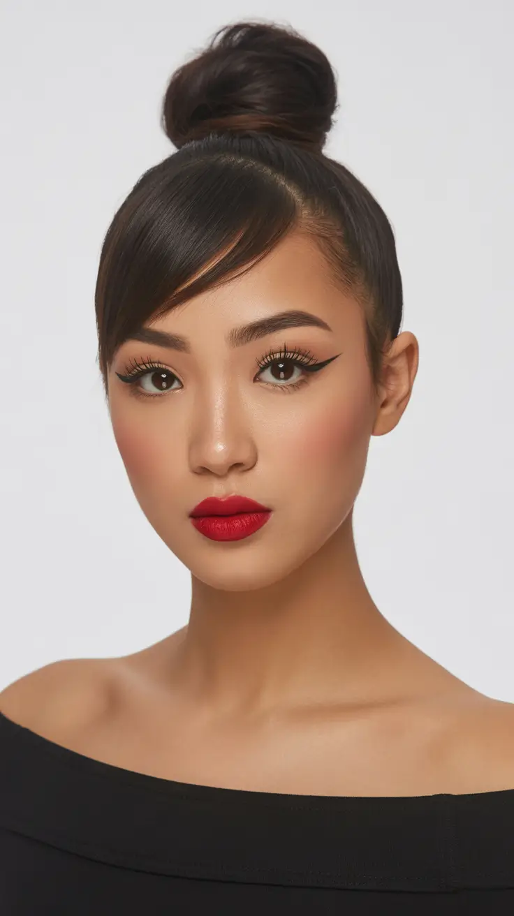 Cute Quick Hairstyles 2026 Classic Top Knot with Bangs