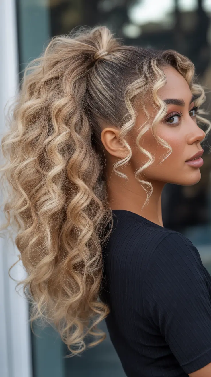 quick hairstyles 2026 Voluminous Curly Pony Statement