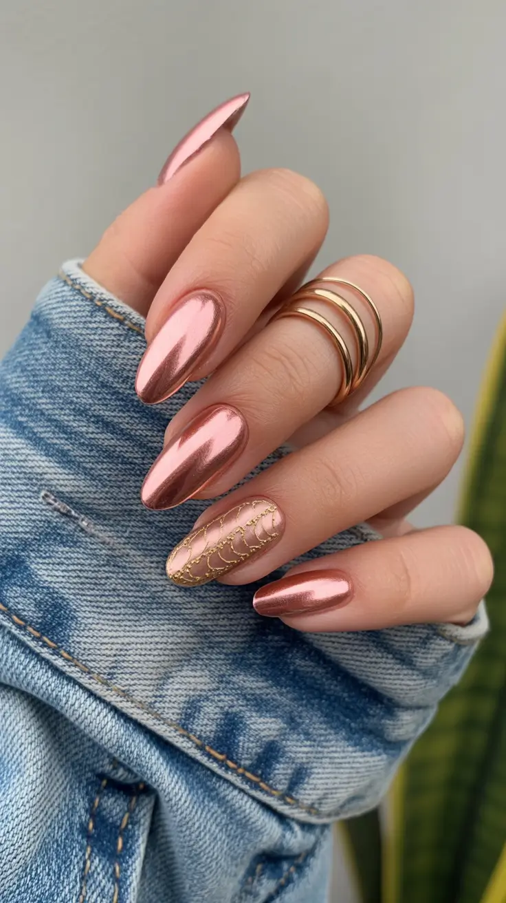 Easy Simple Nails 2026 Rose Chrome Almond