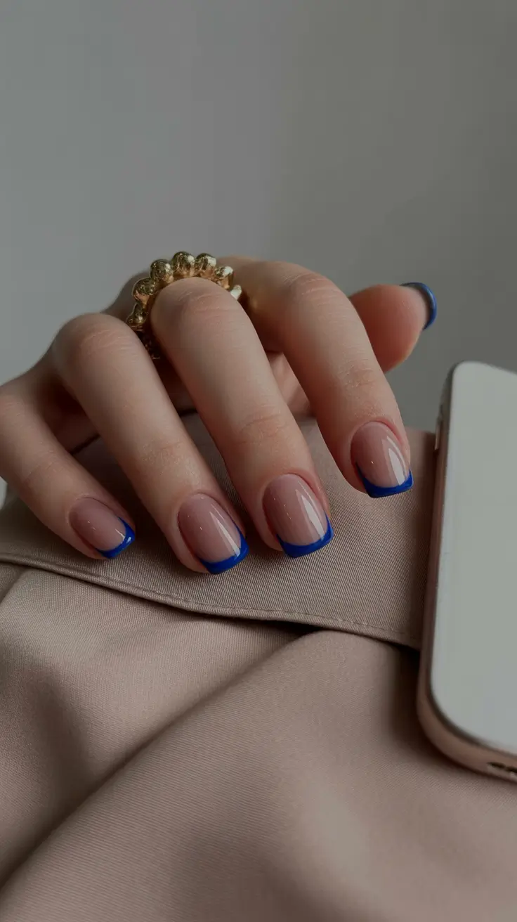 Easy Simple Nails 2026 Blue French Tips