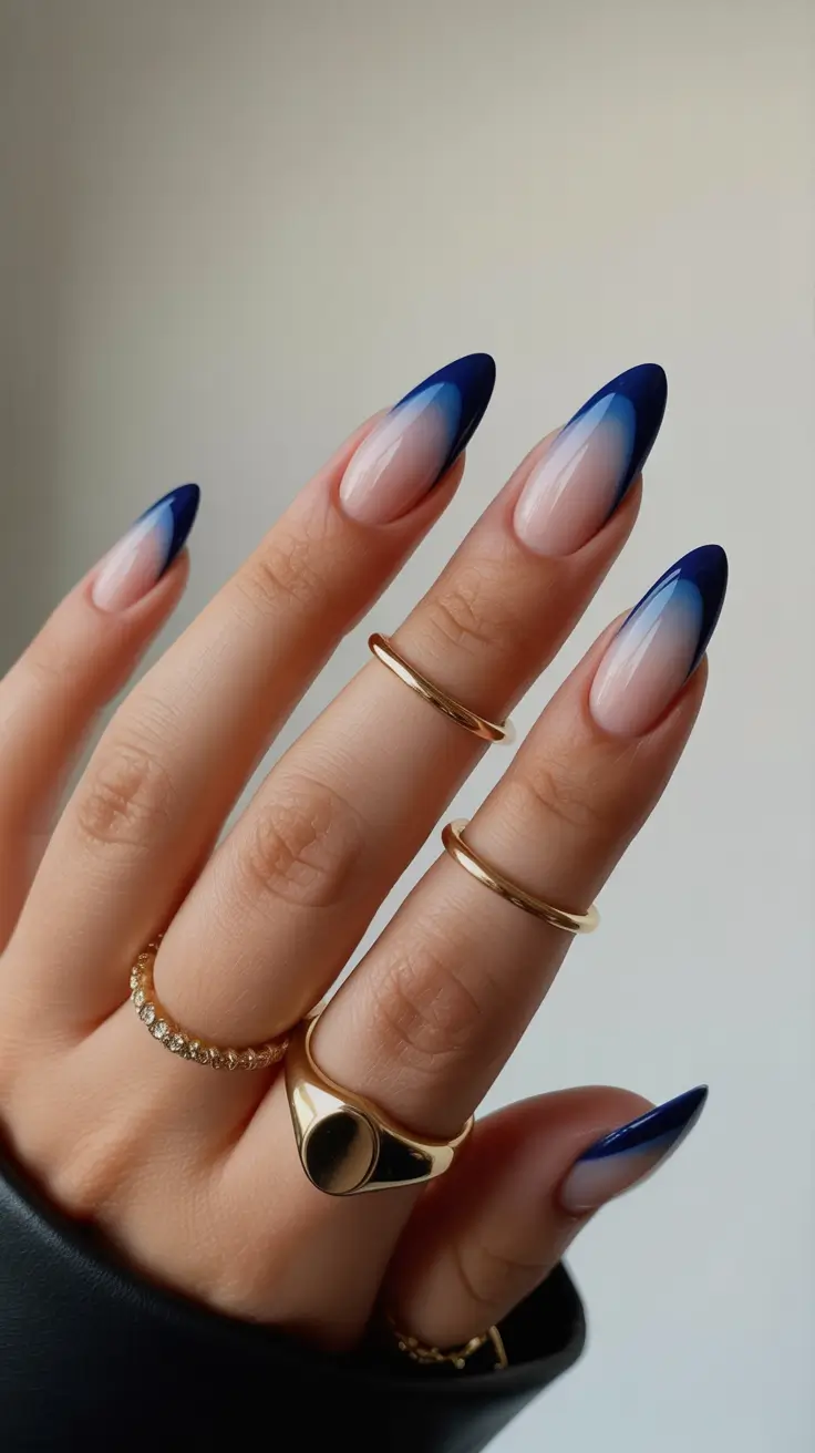 Easy Simple Nails 2026 Blue Gradient Almond