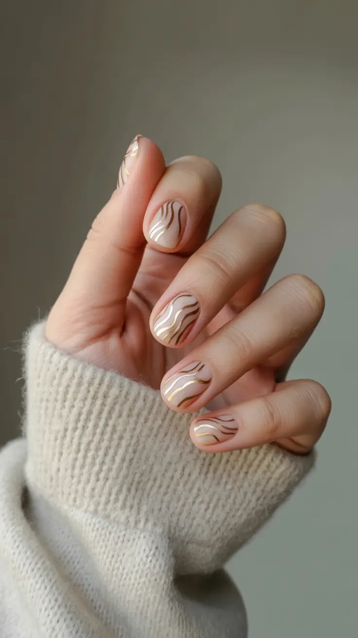 Easy Simple Nails 2026 Neutral Gold Line Art