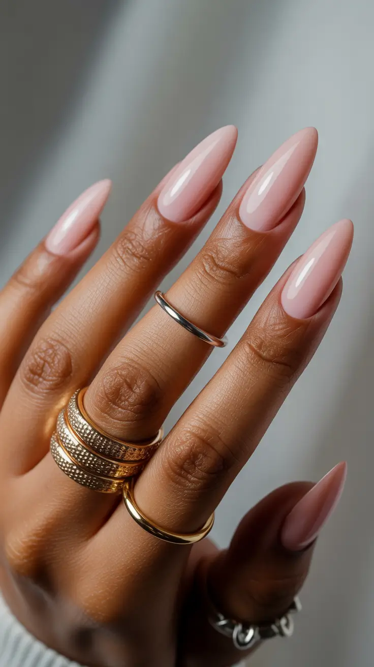 Easy Simple Nails 2026 Glossy Pink Almond