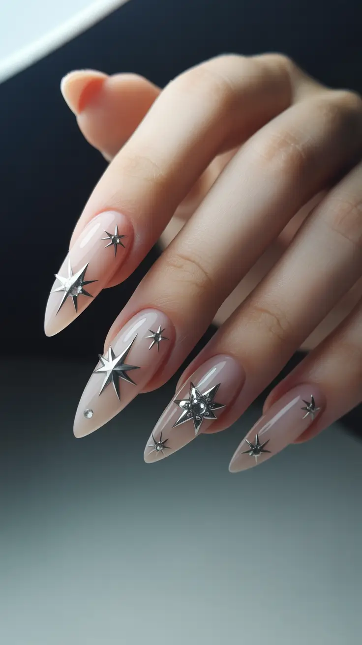 Easy Simple Nails 2026 Almond Star Design