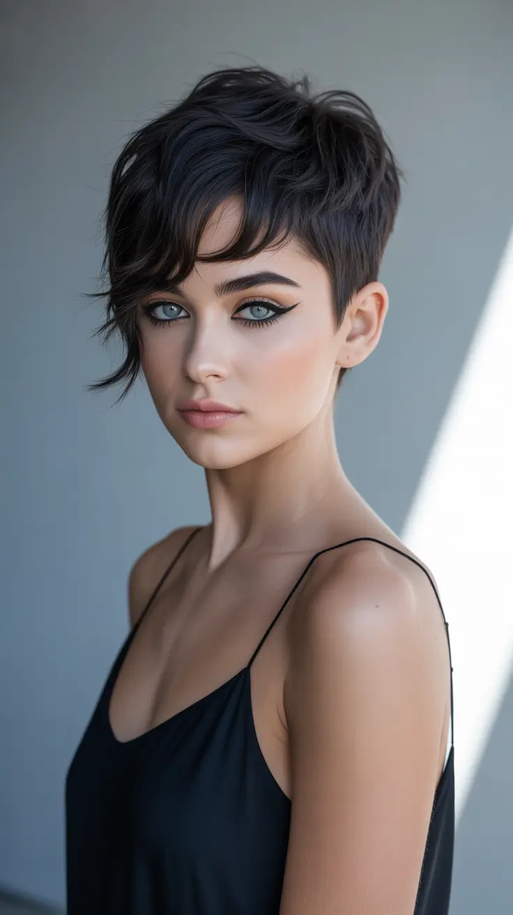 pixie haircut 2026 Smoky Tousled Pixie Edge