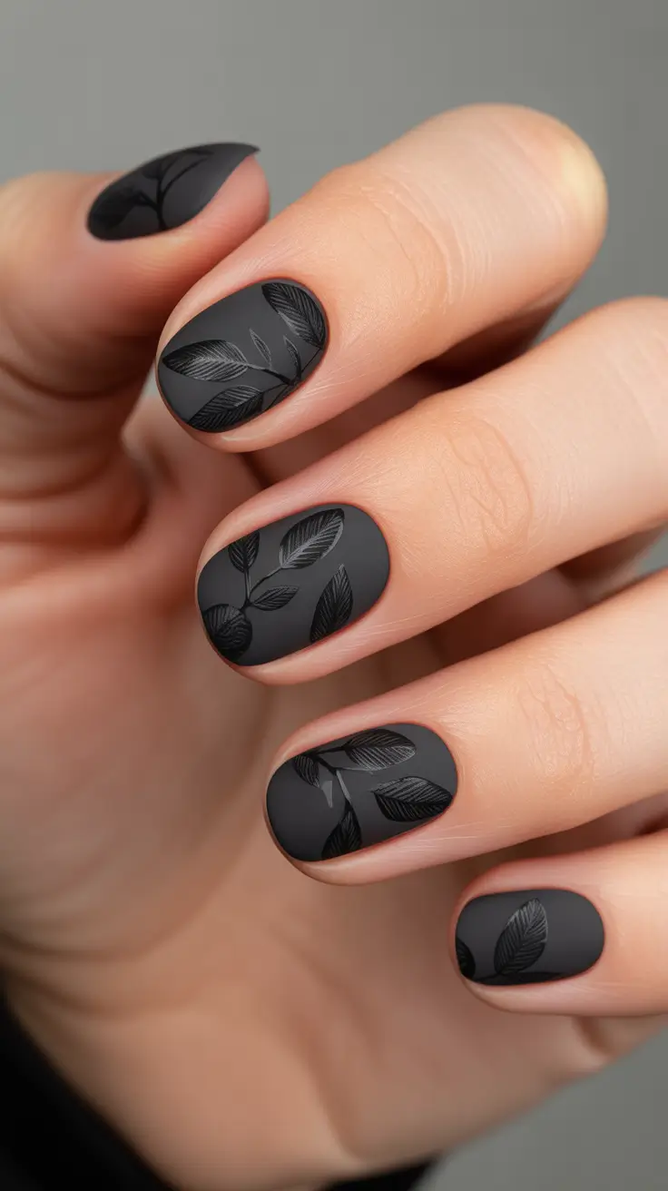 Elegant Black Nails 2026 Matte Botanical