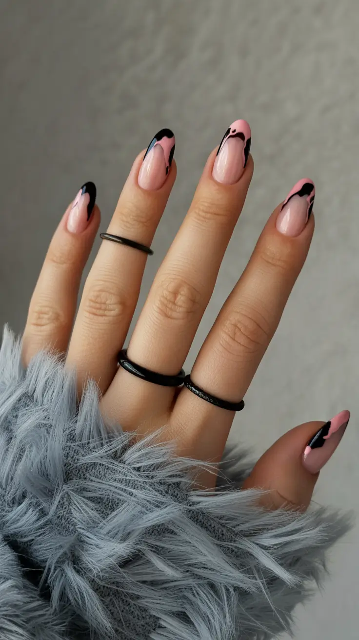 Elegant Black Nails 2026 Abstract Pink