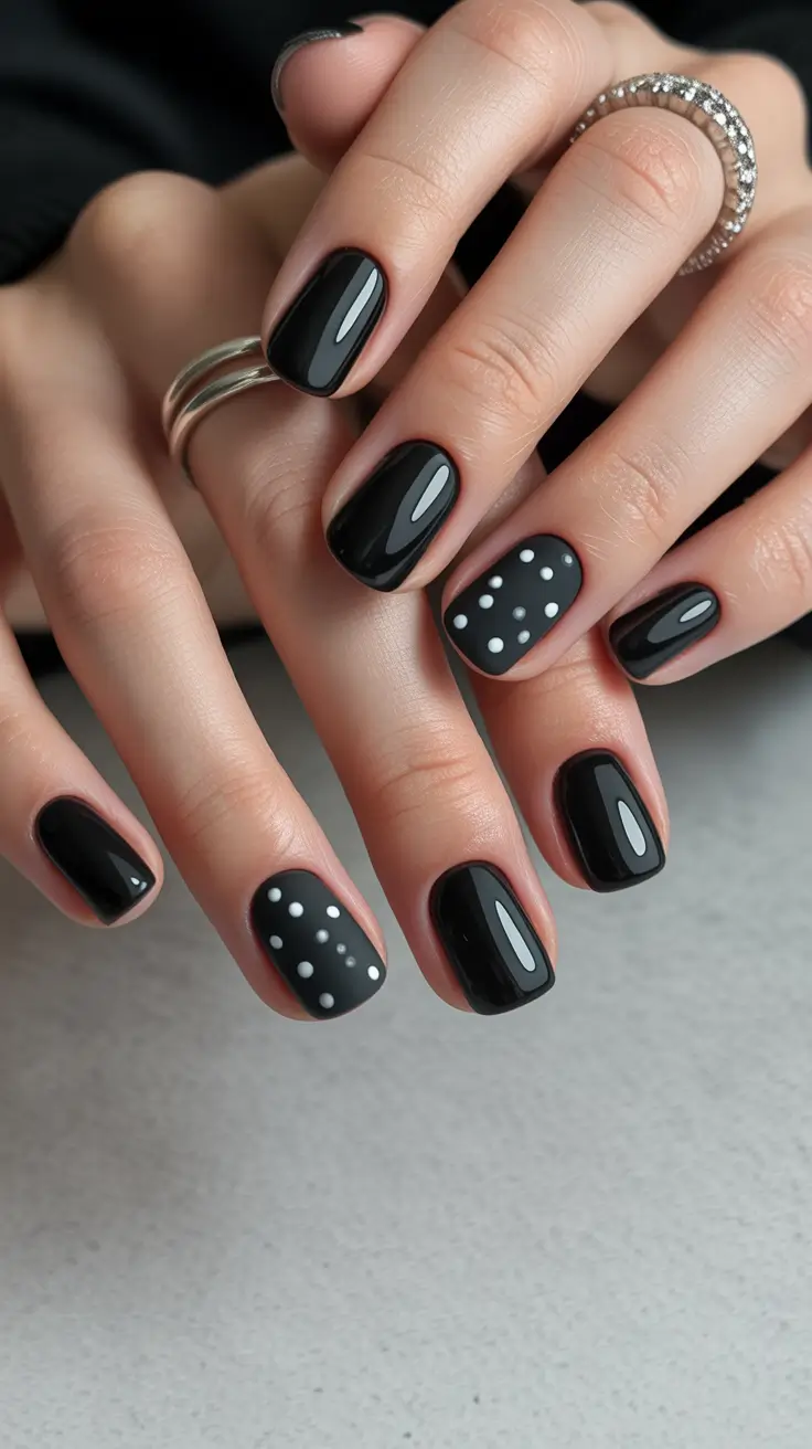 Elegant Black Nails 2026 Polka Dot Short