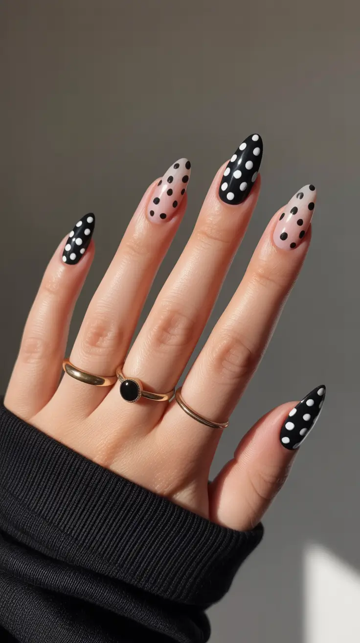 Elegant Black Nails 2026 Polka Dot