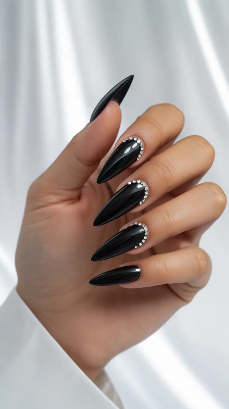 Elegant Black Nails 2026 Crystal Cuticle