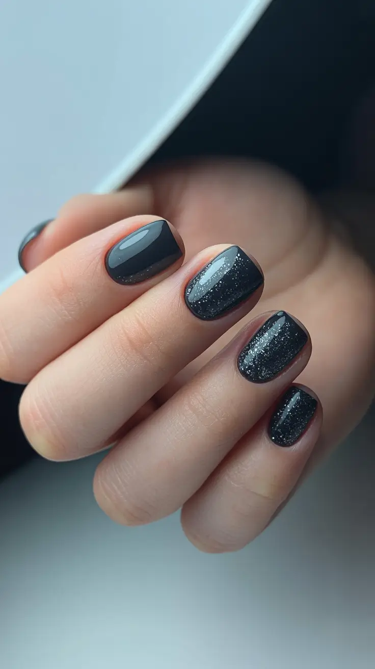 Elegant Black Nails 2026 Short Sparkle