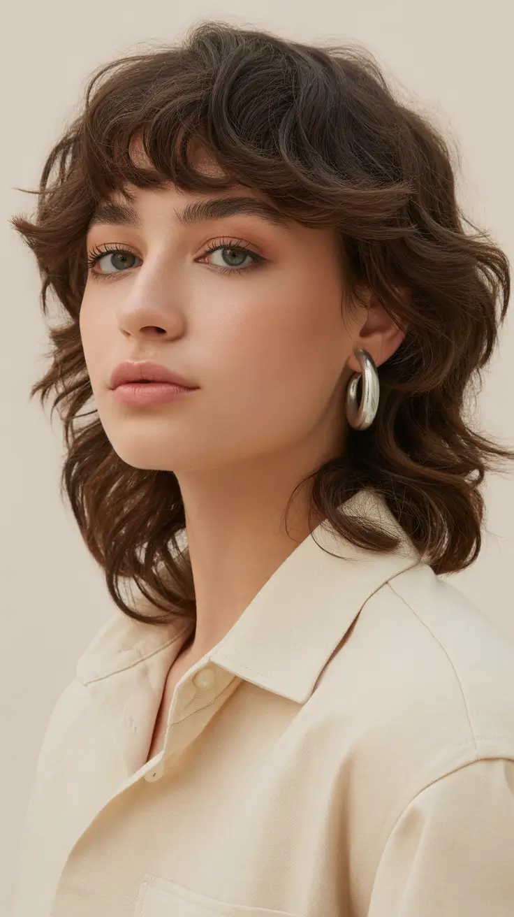 haircuts for thin fine hair 2026 Soft Curly Shag with Wispy Bangs