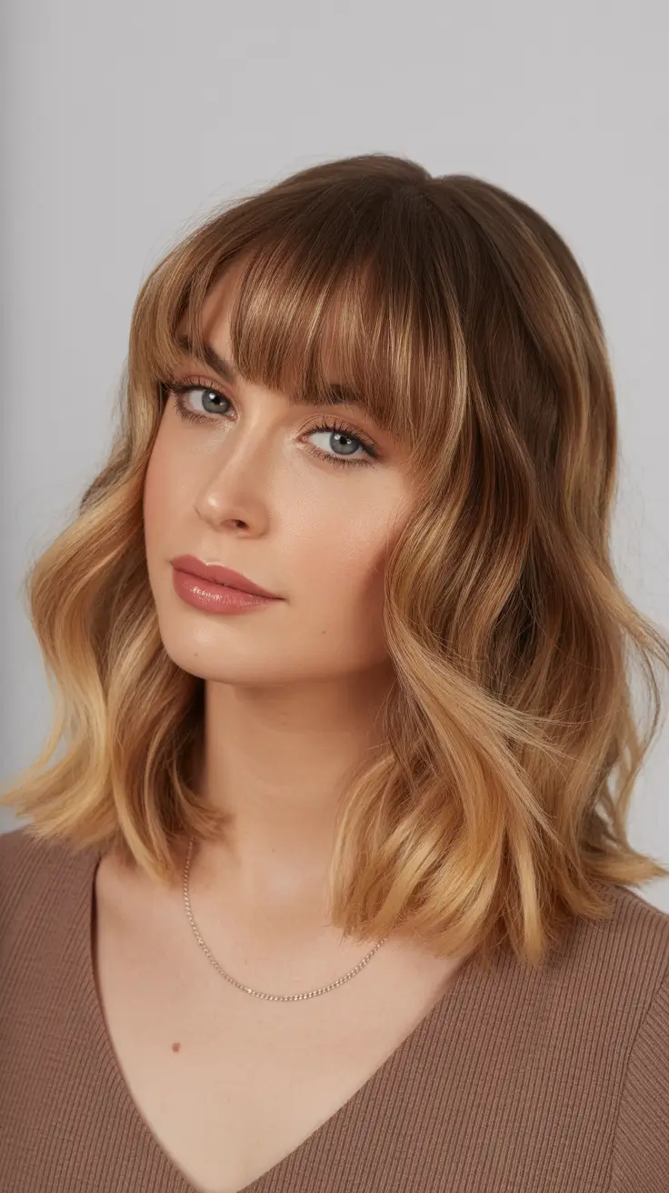 haircuts for thin fine hair 2026 Golden Medium Waves with Soft Fringe