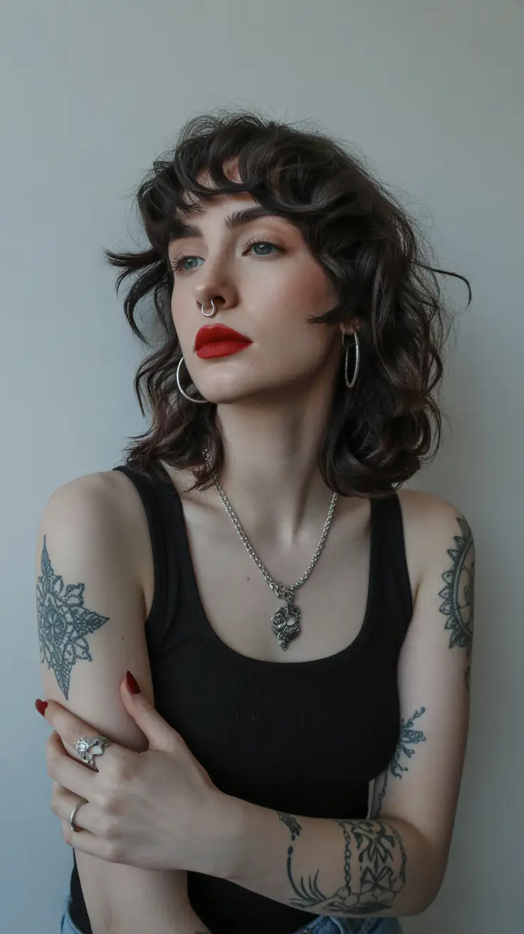 haircuts for thin fine hair 2026 Textured Curls with Bold Fringe