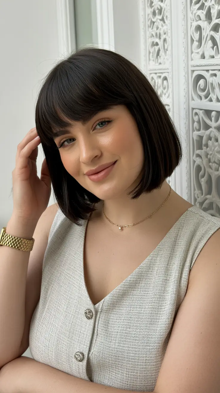 Haircuts for Chubby Faces 2026 Dark Layered Bob