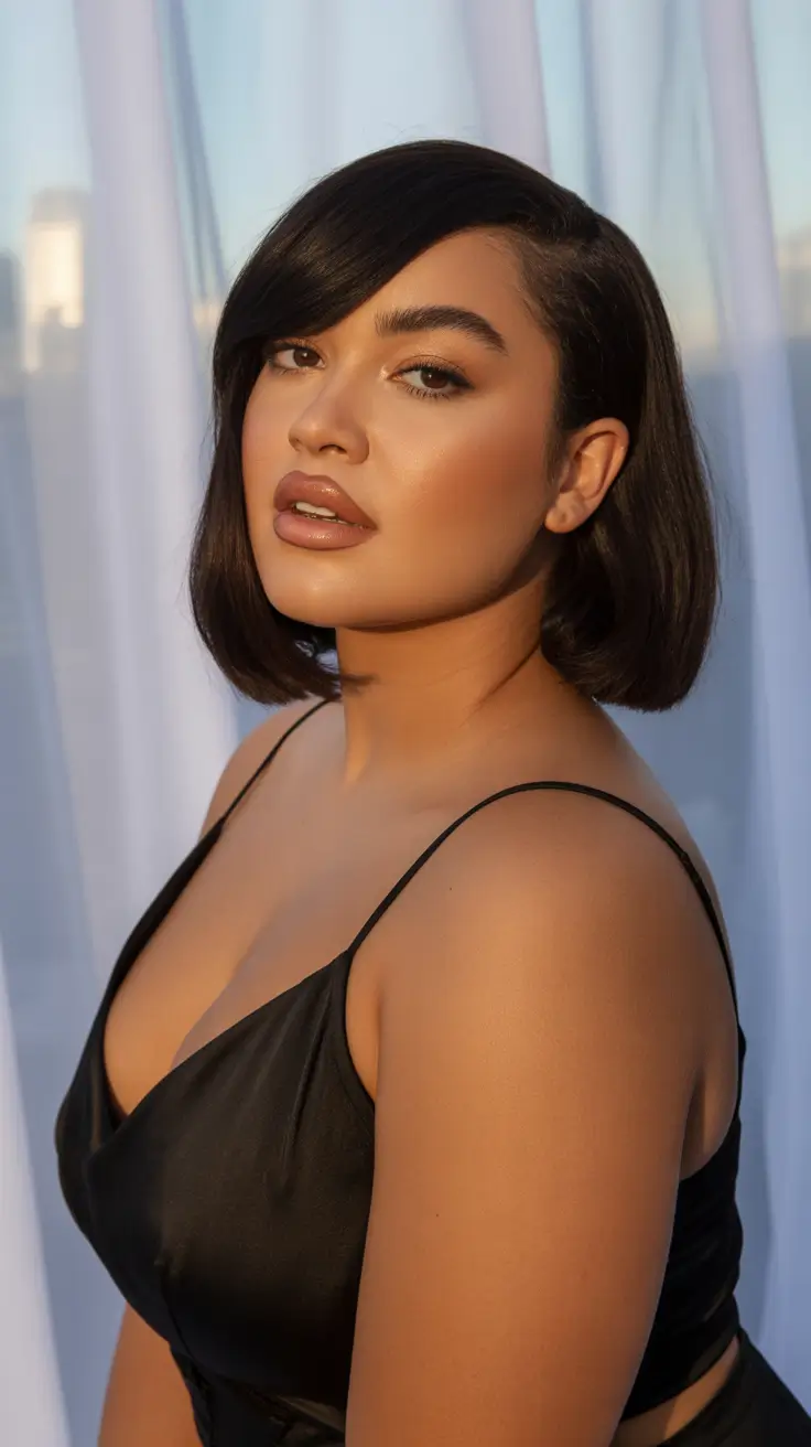 Haircuts for Chubby Faces 2026 Sleek Classic Bob With Side Balance