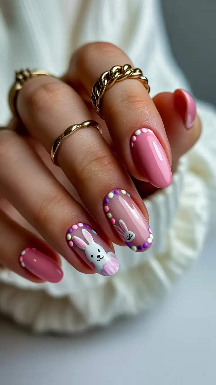 holiday nails 2026 Playful Pink Holiday Nails with Cute Details