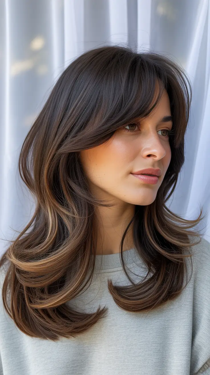 Butterfly Haircut 2026 Natural Brunette Butterfly Cut With Curtain Bangs