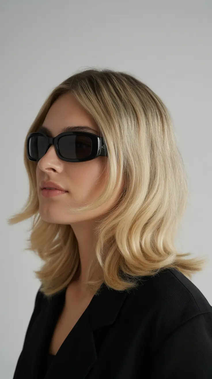 lob haircut 2026 Soft Blonde Waves with a Modern Edge