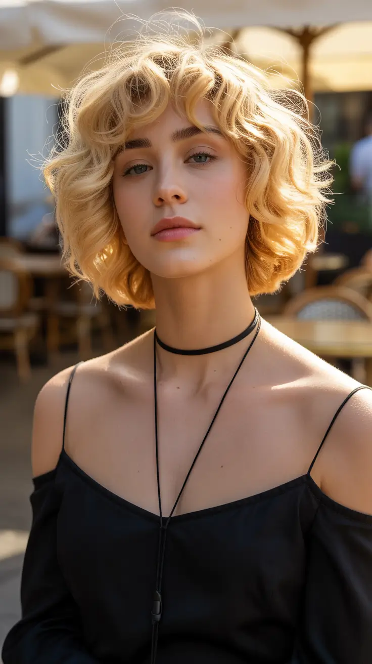 lob haircut 2026 Short Curly Blonde Bob with Retro Volume