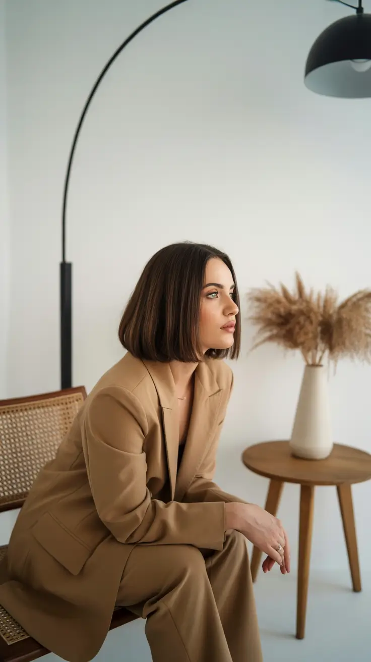 lob haircut 2026 Polished Brunette Bob with Sleek Edges