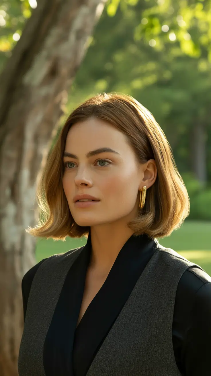 lob haircut 2026 Angled Blonde Bob with Polished Finish