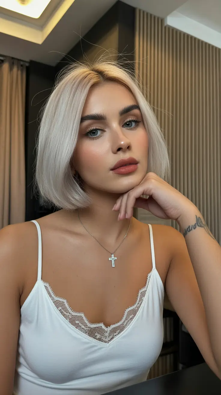 lob haircut 2026 Platinum Sleek Lob with Clean Lines