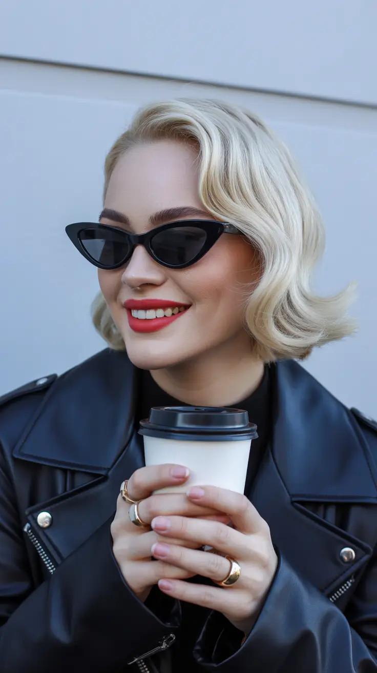 lob haircut 2026 Retro Blonde Lob with Cat-Eye Confidence