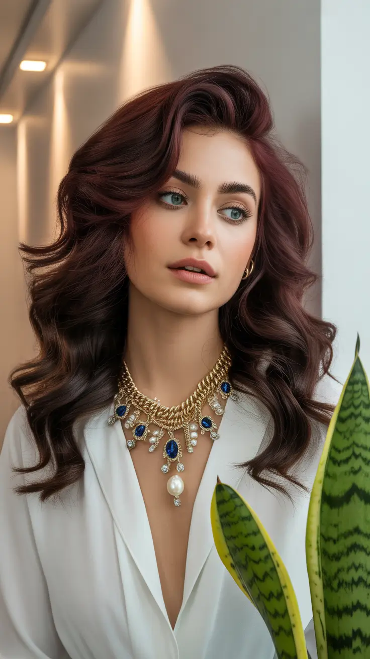 haircuts for medium hair 2026 Plum-Toned Waves with Volume