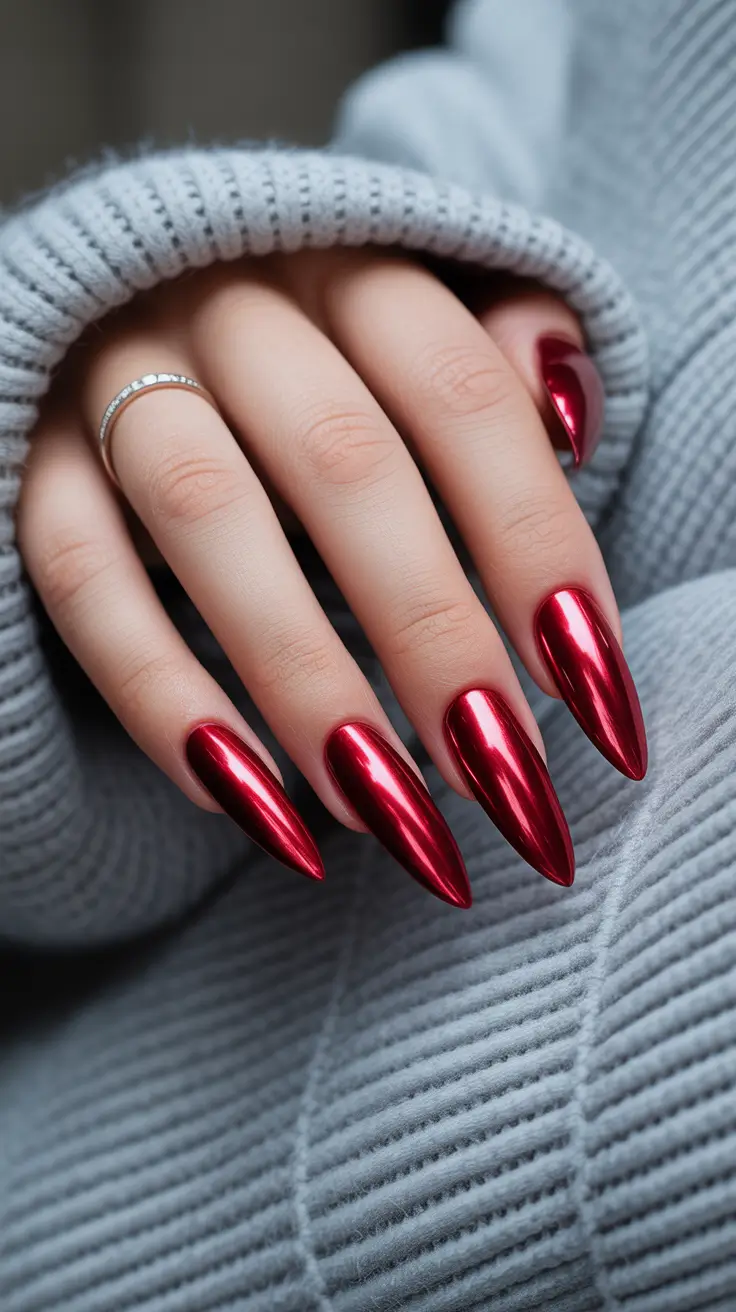 Metallic Chrome Nails 2026 Cherry Red Chrome