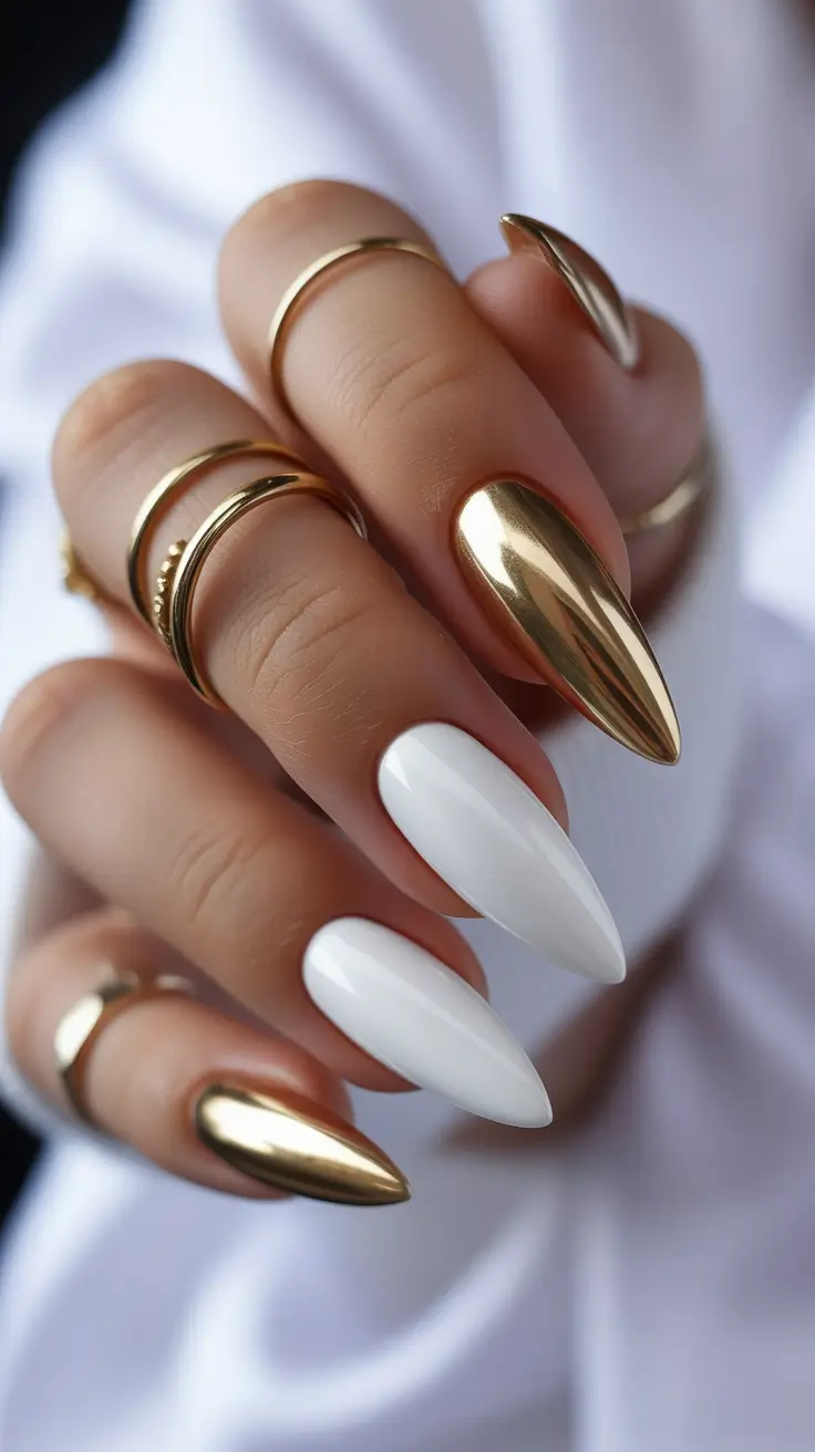 Metallic Chrome Nails 2026 Gold White