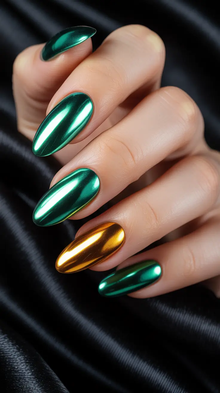 Metallic Chrome Nails 2026 Green Gold Chrome