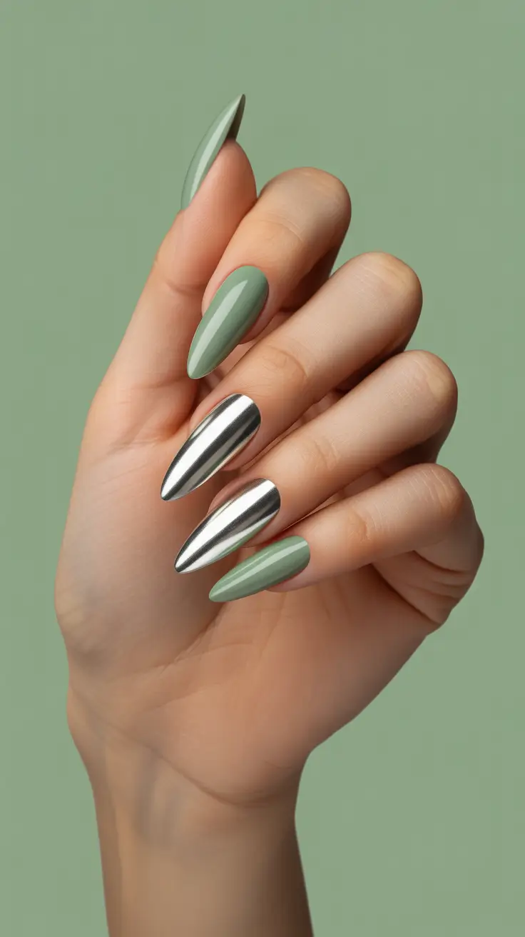 Metallic Chrome Nails 2026 Silver Green Chrome