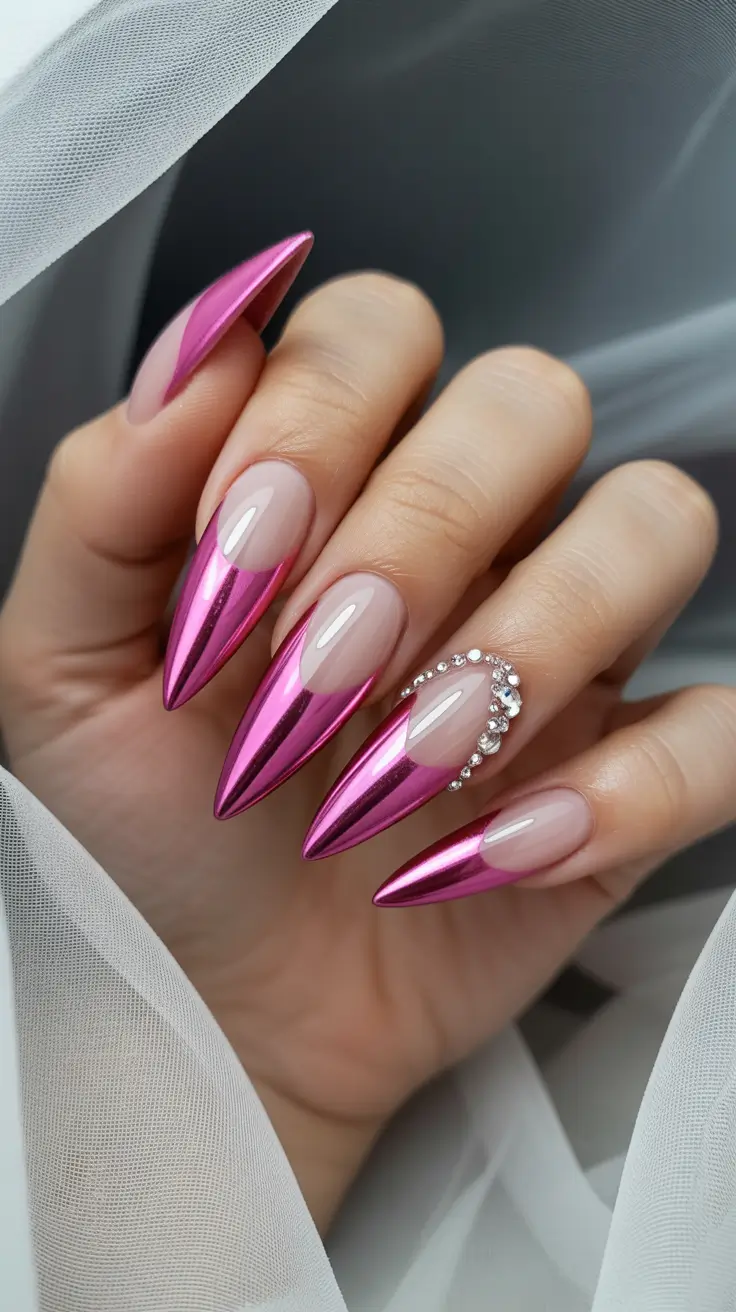 Metallic Chrome Nails 2026 Pink Chrome French